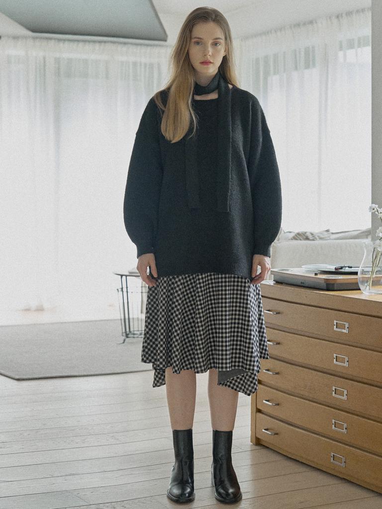 AVANT-G Muffler Set Long Knit Pullover - Black