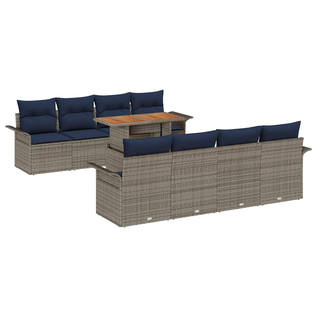 Garden Sofa Set with Cushions 7 Pcs Grey and Navy Blue