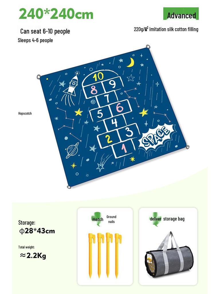 Moisture-Proof Picnic & Camping Mat: Thick, Waterproof, Machine-Washable Tent Ground Cover (240×240, 2.4M)