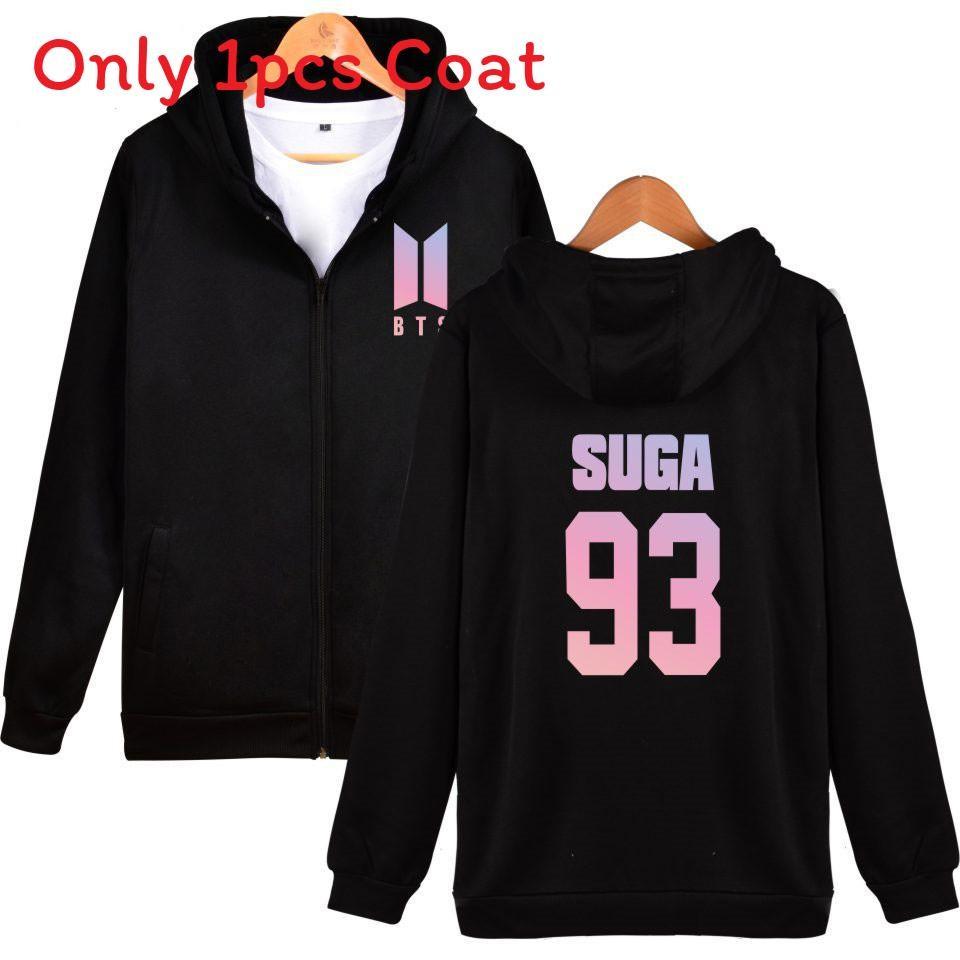 Sweat à capuche avec fermeture éclair et motif BTS pour adolescents, style décontracté