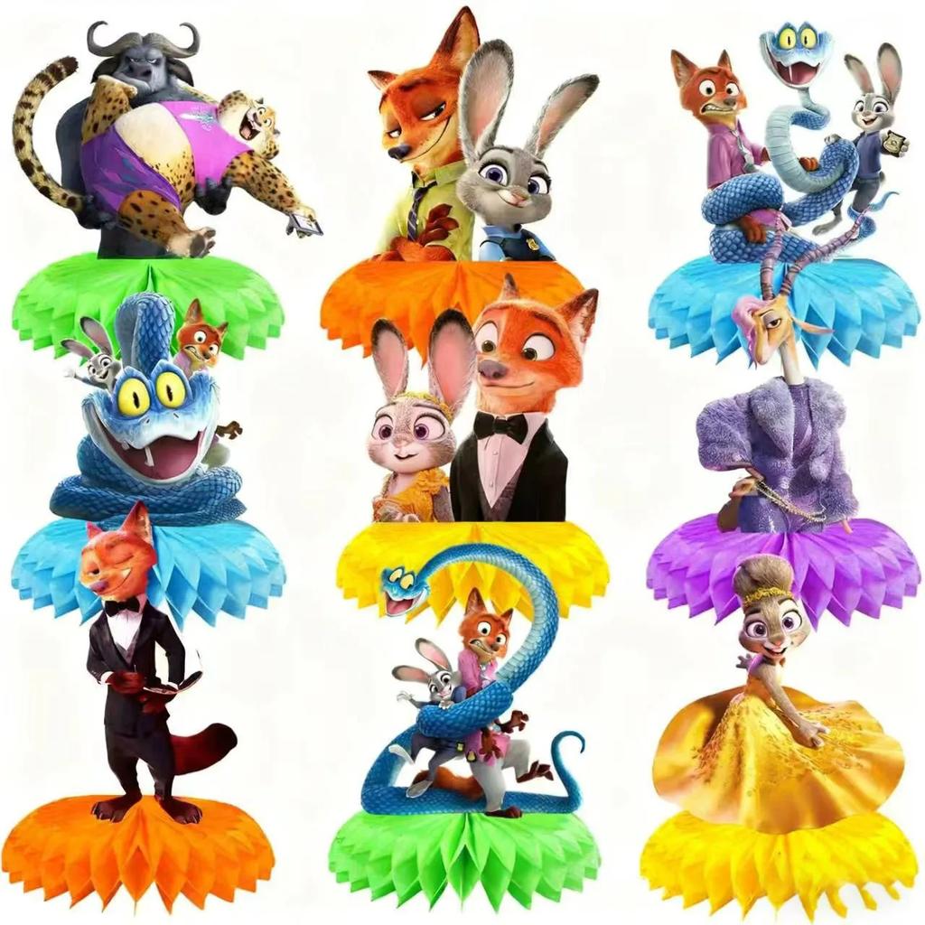 Zootopia 2 Fiesta de Cumpleaños Panal Judy Nick Tema Decoración de Escritorio Niños Dibujos Animados Adornos de Mesa Decoración Regalos para Baby Shower Suministros