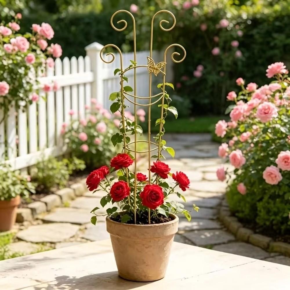 Verdickter Blumentopfhalter Schmetterlingsförmiger Pflanzenstützrahmen Balkongarten