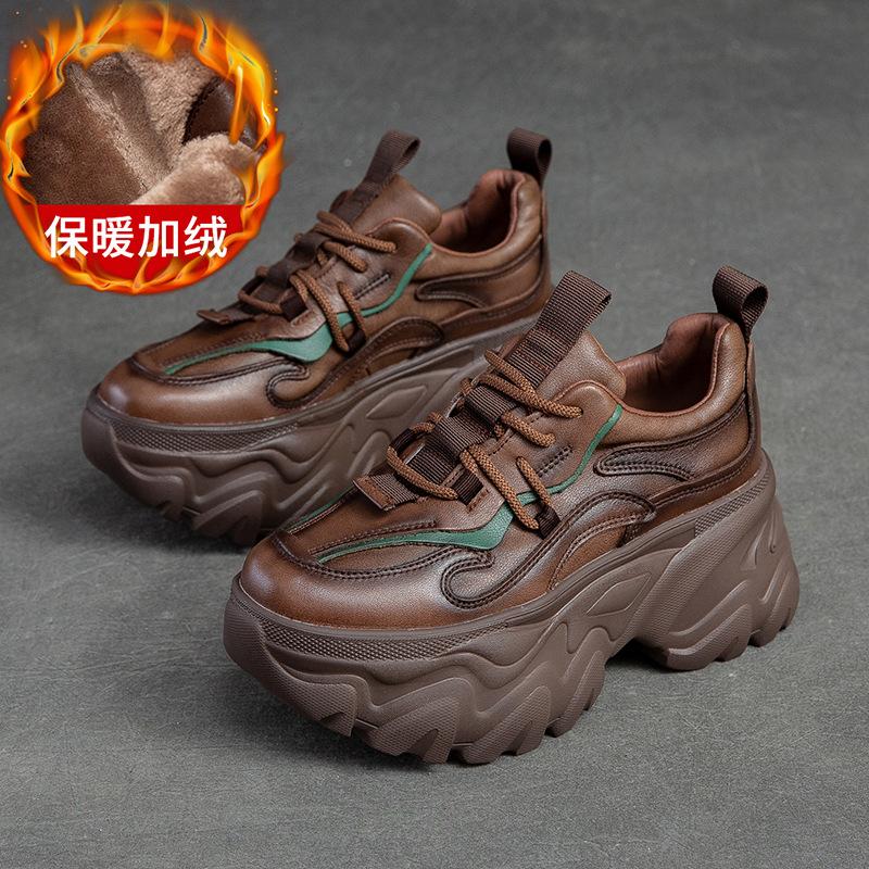 Fashion GKTINOO Lace-up Shoes Women Sneakers Genuine Leather Mixed Colors 2025 New Handmade Comfortable Retro Platform Sneakers