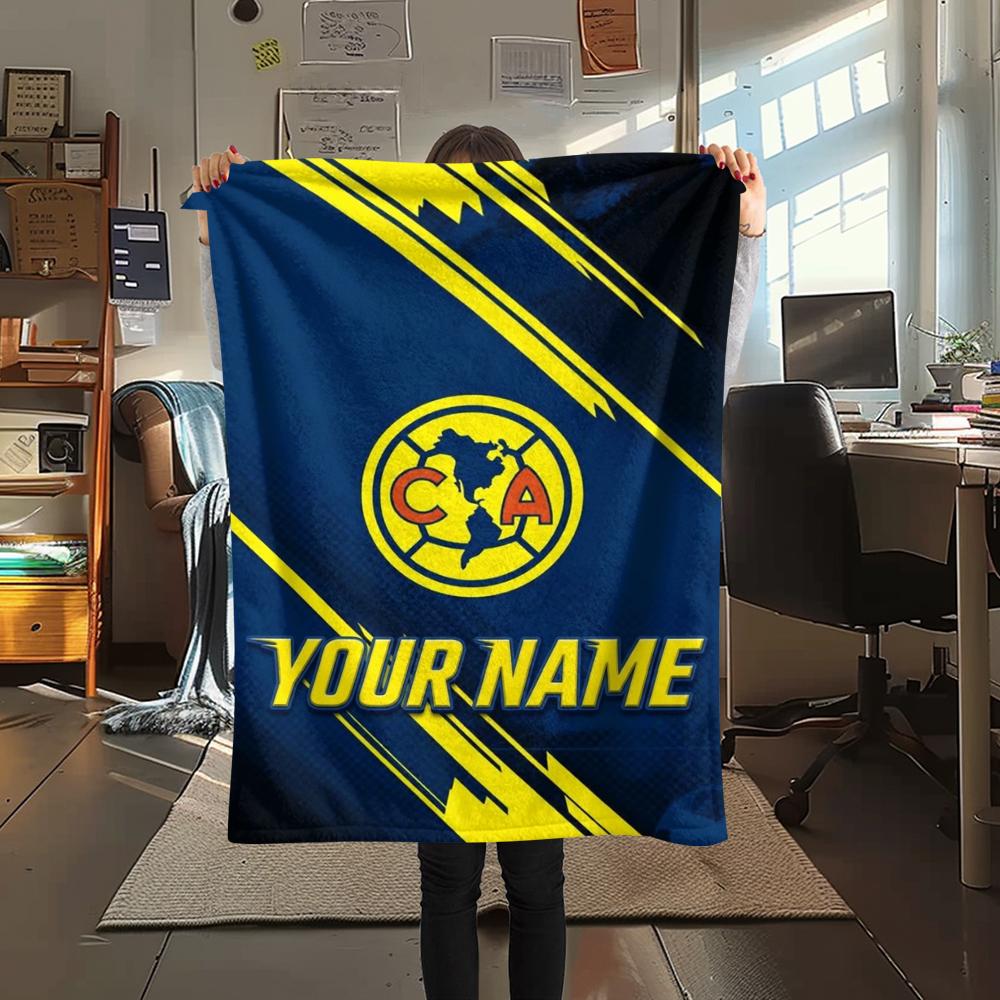 1PC Custom Name Club America Patterned Flannel Blanket Suitable For All Seasons for Home Decor Warmth and Comfort Gifts Holiday Present