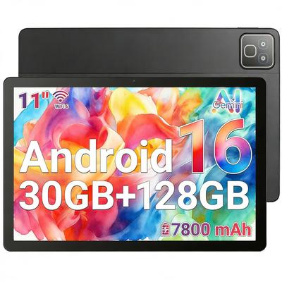 Tablet Android 16, 11 palců, 30 GB RAM + 128 GB ROM, WiFi 6, Bluetooth 5.3, Duální fotoaparát