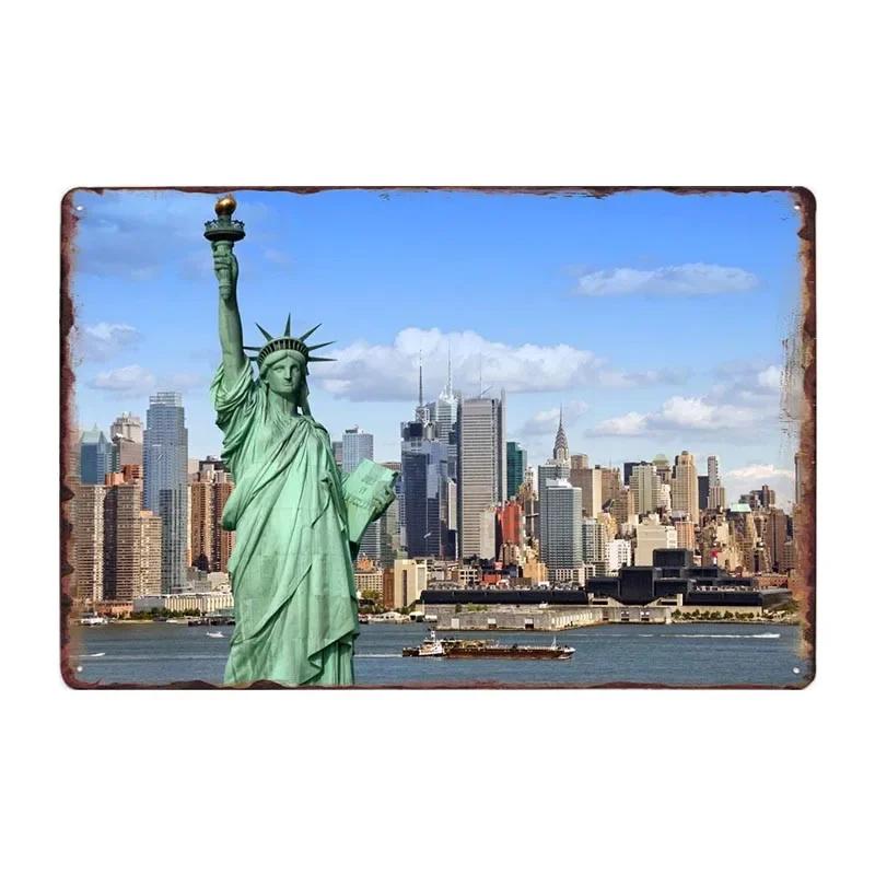New York Metal Posters Vintage Tin Sign USA Flag Bar Pub Club Toilet Wall Decor Home Plate Retro Plaques 20x30 cm