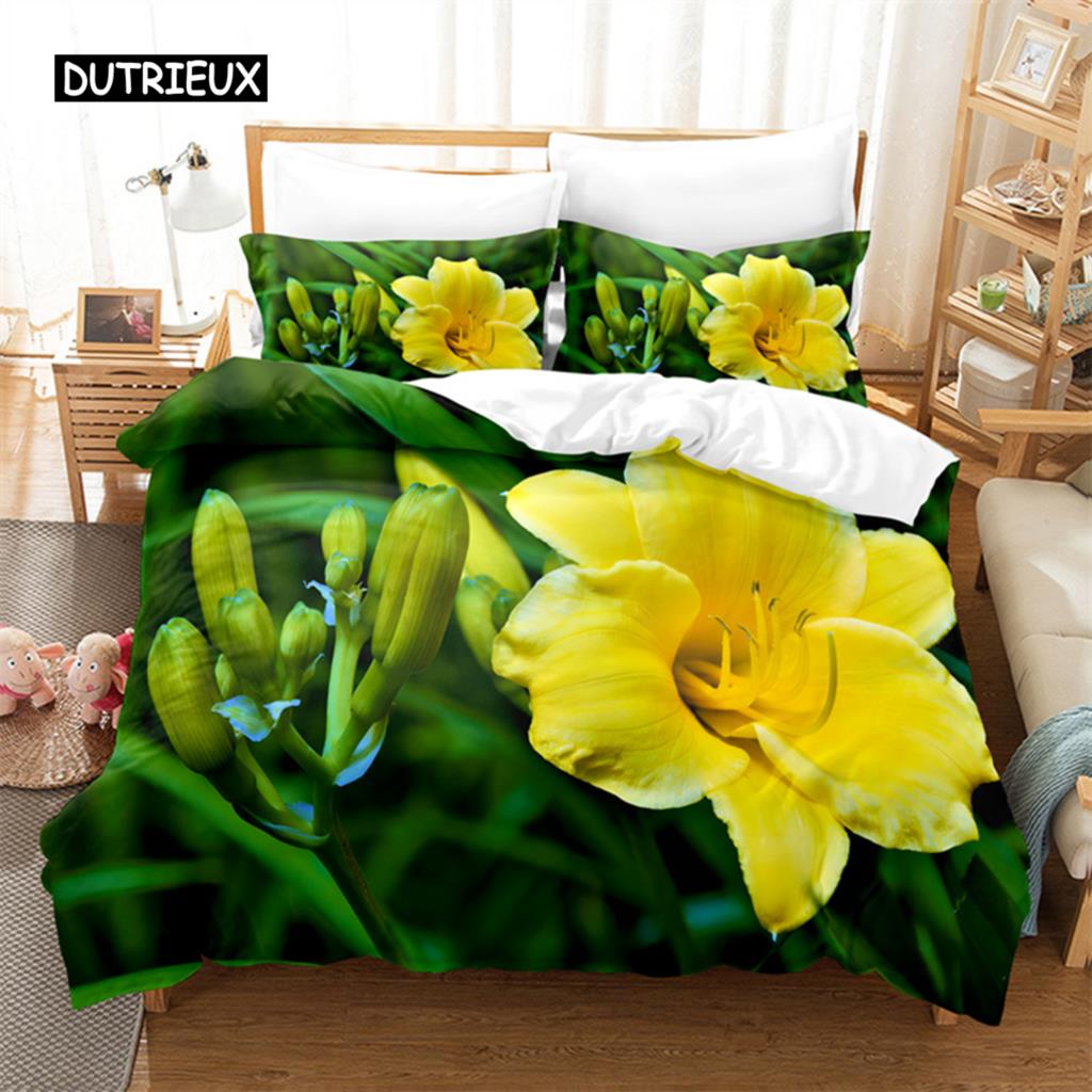 Yellow Flowers  Queen Bedding Sets Duvet Cover Set Bedding Digital Printing Bed Linen King Size Duvet Cover Set Bedding Set