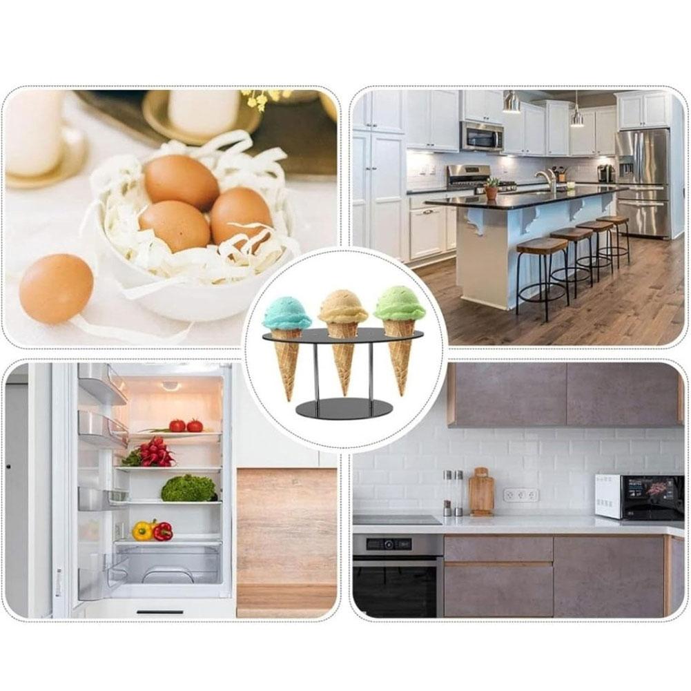 Clear Acrylic Ice Cream Cone Holder 3 Hole Display Stand Transparent Blacks Countertop Rack For Sushi Hand Rolls Eggs 2pcs