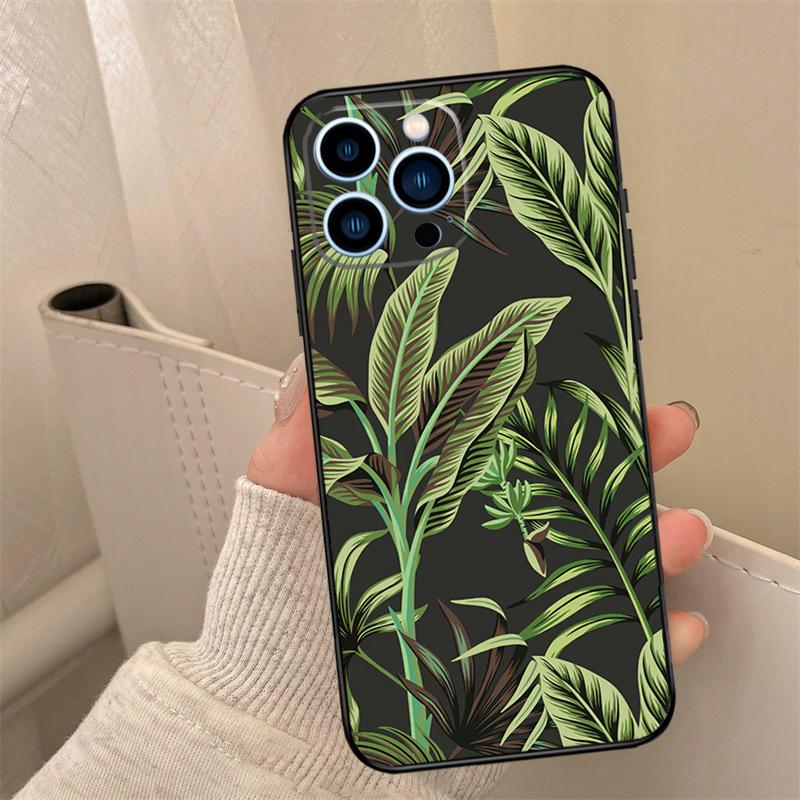 Tropical Leaf Pattern Phone Case For iPhone 16 15 14 13 11 12 17 Pro Max mini 15 16 Plus 16e 17 Air Cover Coque