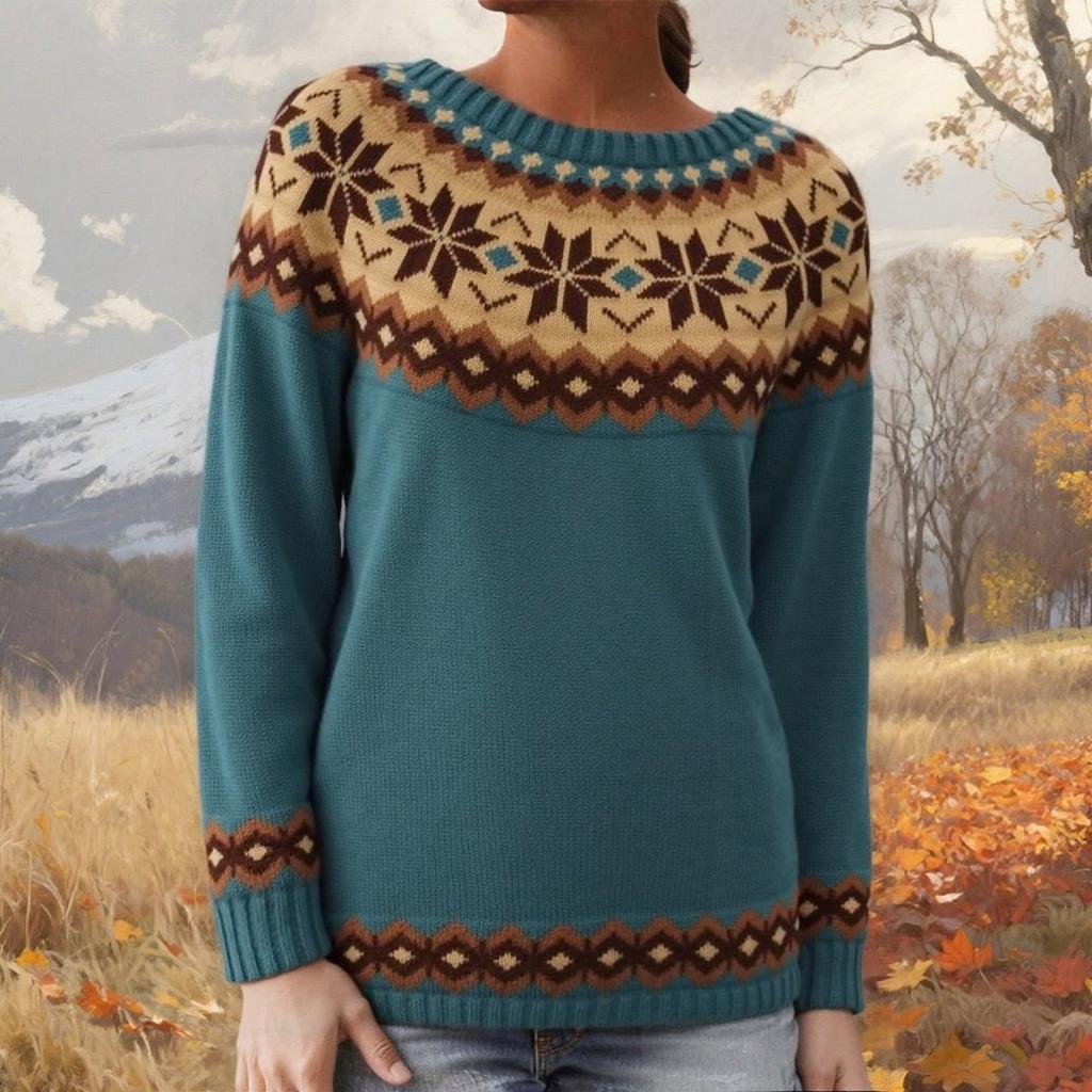 Ladies' Fashion Sweater, Round Neck,Loose Pullover Long-sleeved Knitted Sweater