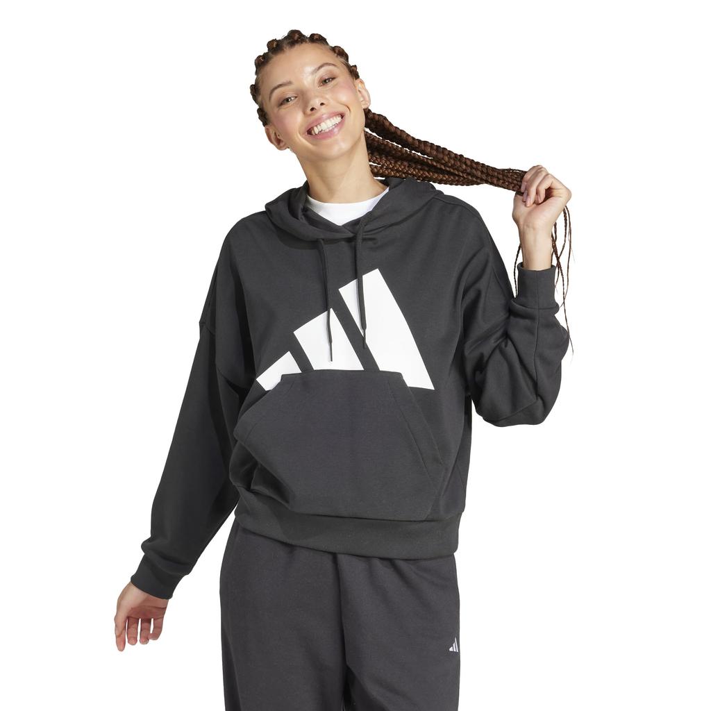 Adidas Essentials Big Logo French Terry Loose Hoodie, KLG71, Women's, Black/White (JN1845), Size J/2XL