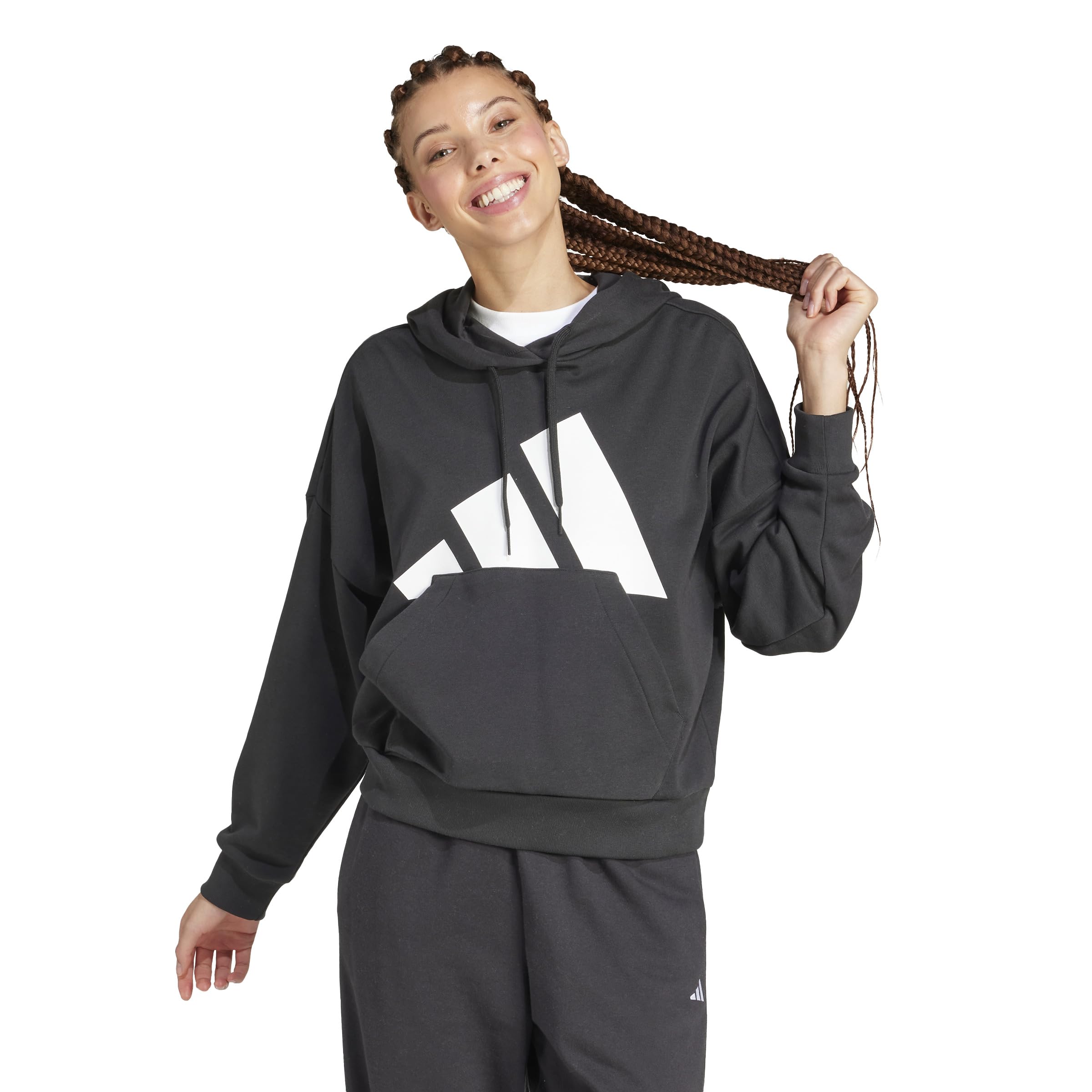 

Adidas Essentials Big Logo French Terry Loose Hoodie, KLG71, Women s, Black/White (JN1845)