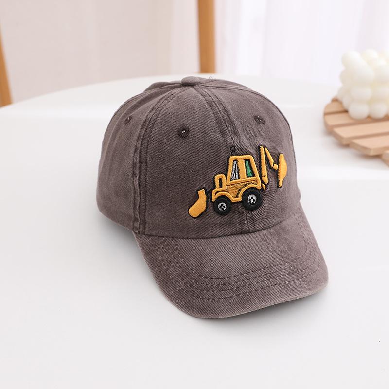 Cute Cartoon Excavator Kids Baseball Cap Cute Washed Cotton Sun Hat for Boys Girls Summer Embroidery Children Hats