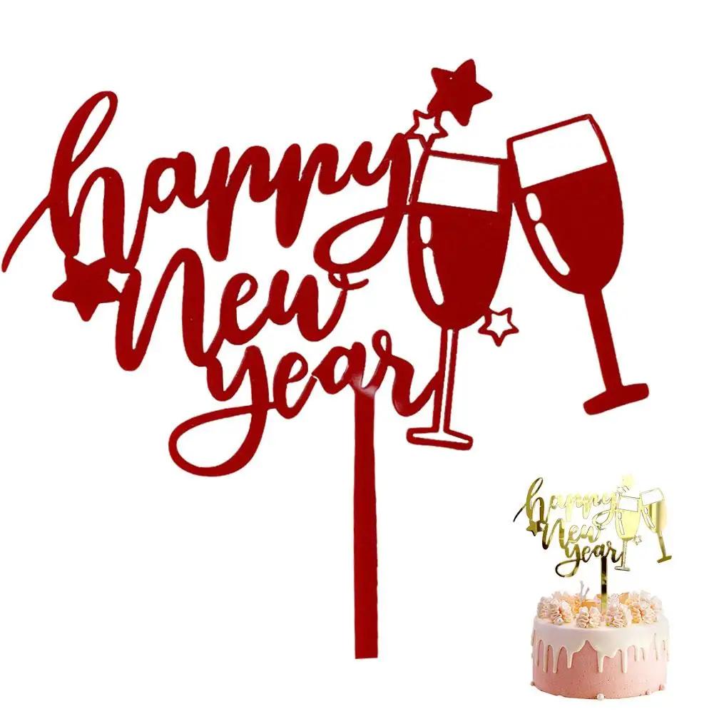 Happy New Year Acrylic Cake Plaque Silver Black Simple Shower Accessories Tools Dessert Baby Decor Cake Design Toppers Acry E0T0