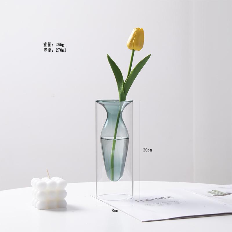 Colorful Double-layer Glass Vase, Vase Decoration Glass Vase Flowerpot Home Office Dining Table Decoration