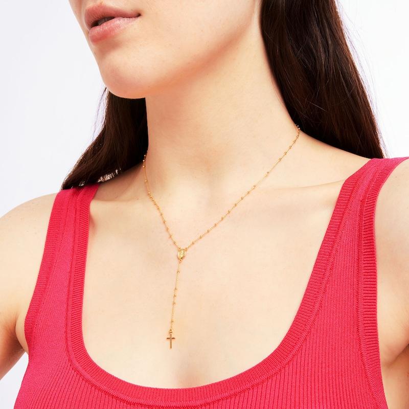 Pendentif Croix Plaqué Or 18K Imperméable Bijoux Collier Chapelet en Acier Inoxydable pour Femmes
