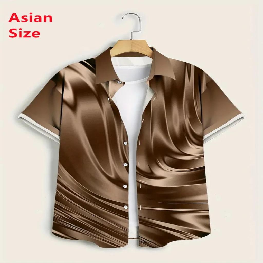 Vintage Music Style Trendy Short-sleeved Shirt, Personalized Art Print Lapel Top, Casual Vacation Loose Breathable Thin Shirt