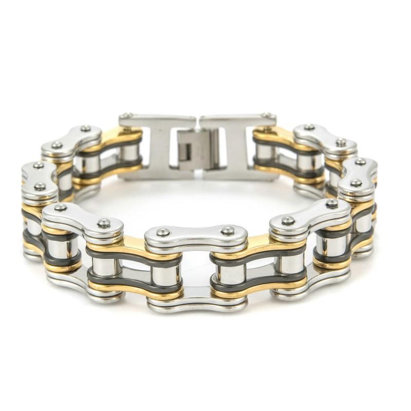 Stainless Steel Cycling Bracelet Men Geometric Design Titanium Plated Biker Wristband With Interlocking Ring Motif