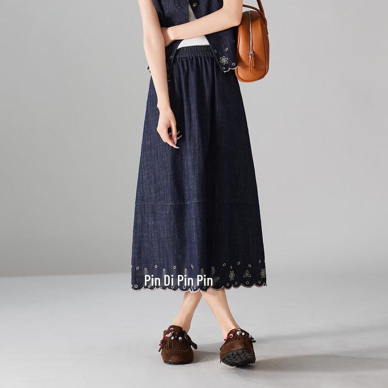 SOFSIL 2026 Spring Embroidered Denim Skirt 28/L