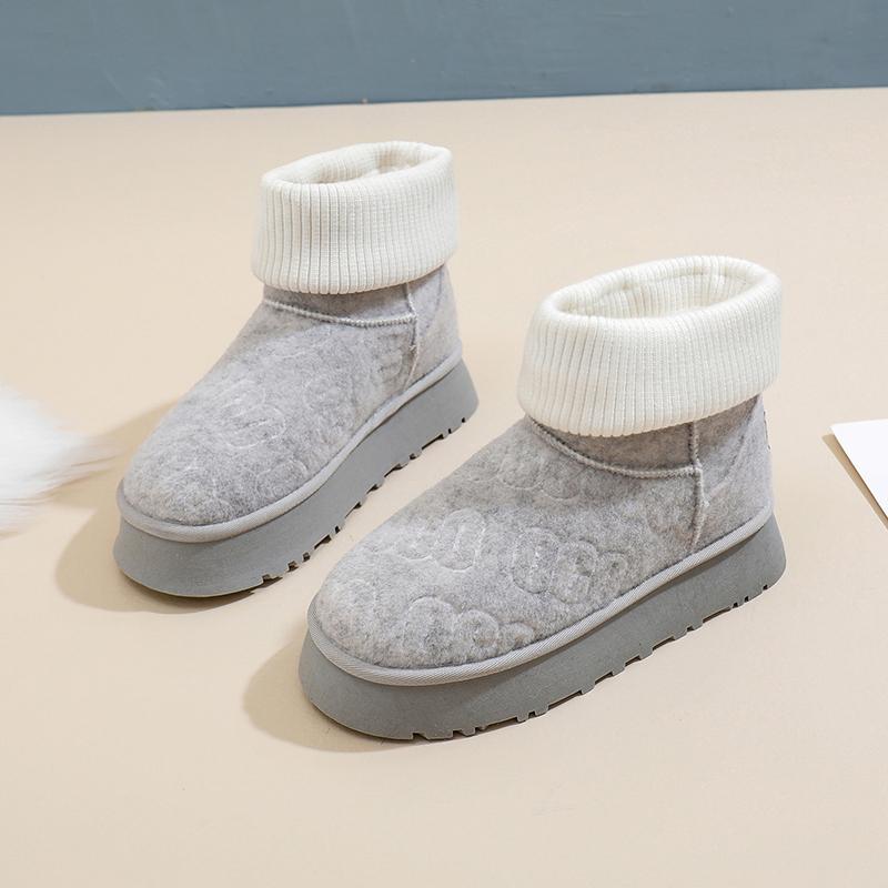 Fashion Shoes for Women 2024 New High Quality Slip On Mid-Calf Warm Women's Boots Solid Color Round Toe Flock Low-heeled