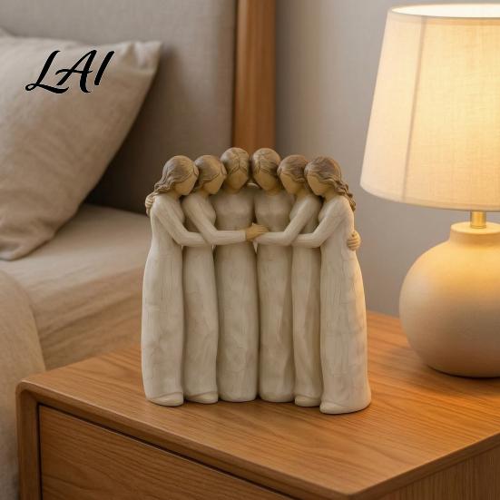 Nature Inspired Ornament Sisterhood Wooden Figurine Handcrafted Friendship Sculpture for Living Room Creative Displays Bedroom Tabletop Ornament