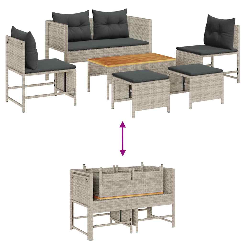 6 Piece Garden Sofa Set in Light Gray and Dark Gray Poly Rattan