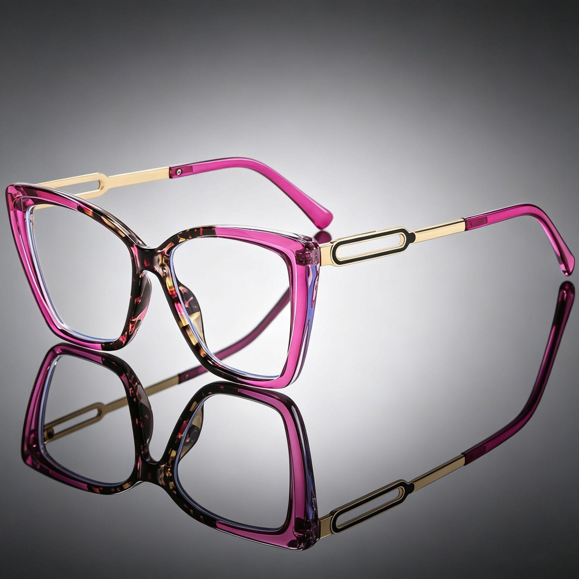 Retro Cat Eye Large Frame Anti-Blue Light Unisex Color Block Glasses