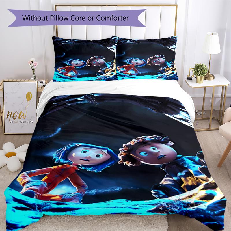 3pcs Coraline Bedding Set Duvet Cover Closure Includes 1 Duvet Cover & 2 Pillowcases, Soft and Comfortable for All Seasons.