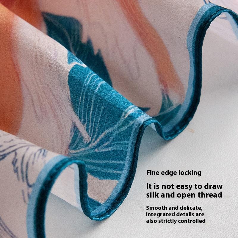 Spring and Summer New Travel Sunscreen Versatile 100% Silk Small Square Scarf Floral Printing Neck Small Square Scarf