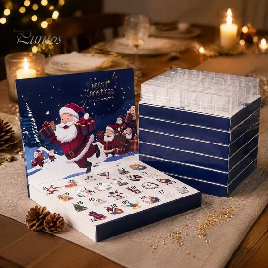 Cardboard Gift Boxes Christmas Countdown Packaging Box, Xmas Advent Calendar with 24 Decoration Slots, DIY Fillable Empty Present Storage Party