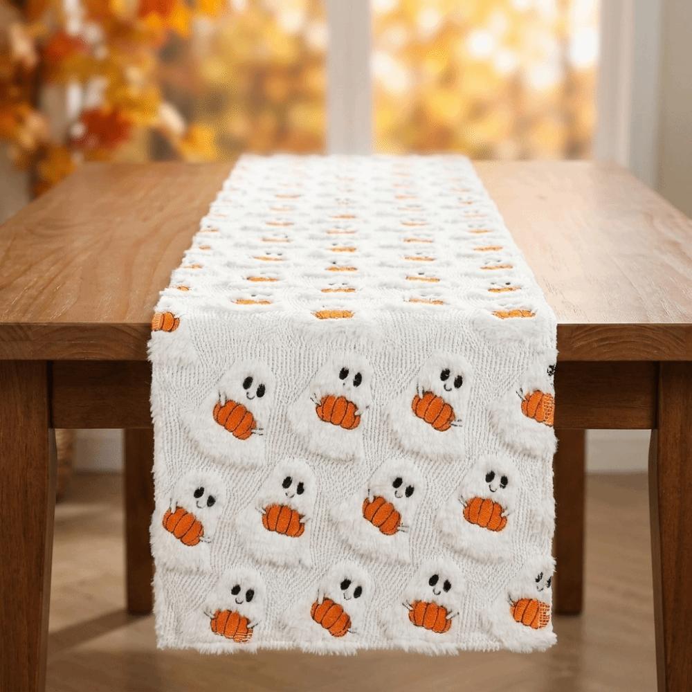 Comfortable Halloween Pumpkin Ghost Table Runner Soft Texture Cartoon Dining Table Cloth Rectangular Cute Spooky Long Tablecloth