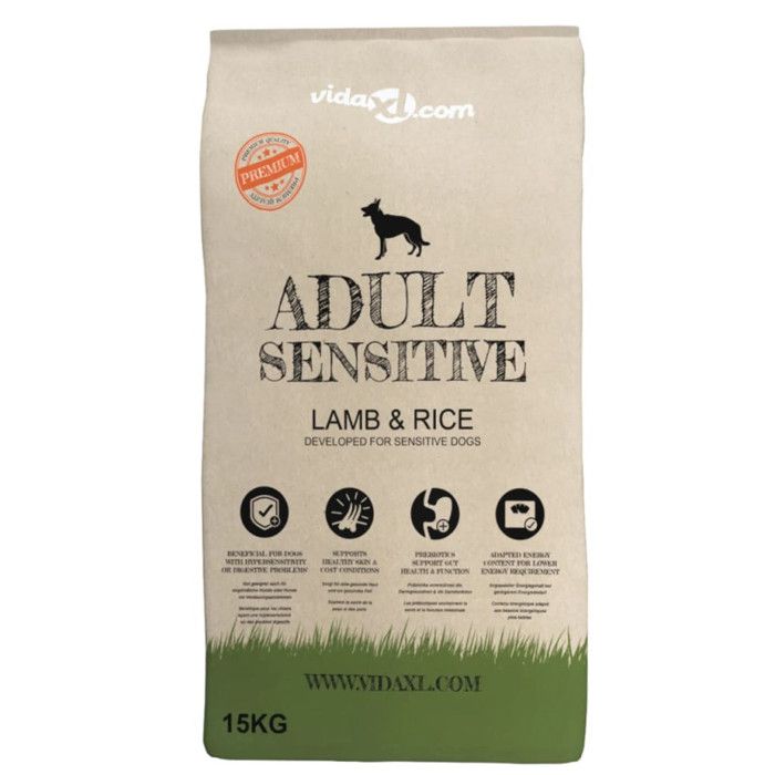 VidaXL Nourriture sèche pour chiens Adult Sensitive Lamb &amp; Rice 15 kg 170491