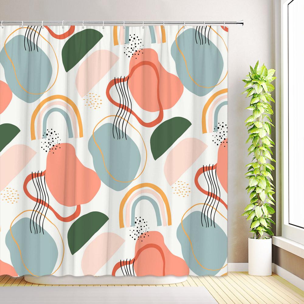 Boho Tropical Palm Leaves Shower Curtain Aesthetic Abstract Green Leaf Floral Plant Minimalist Modern Bathroom Decor with Hooks