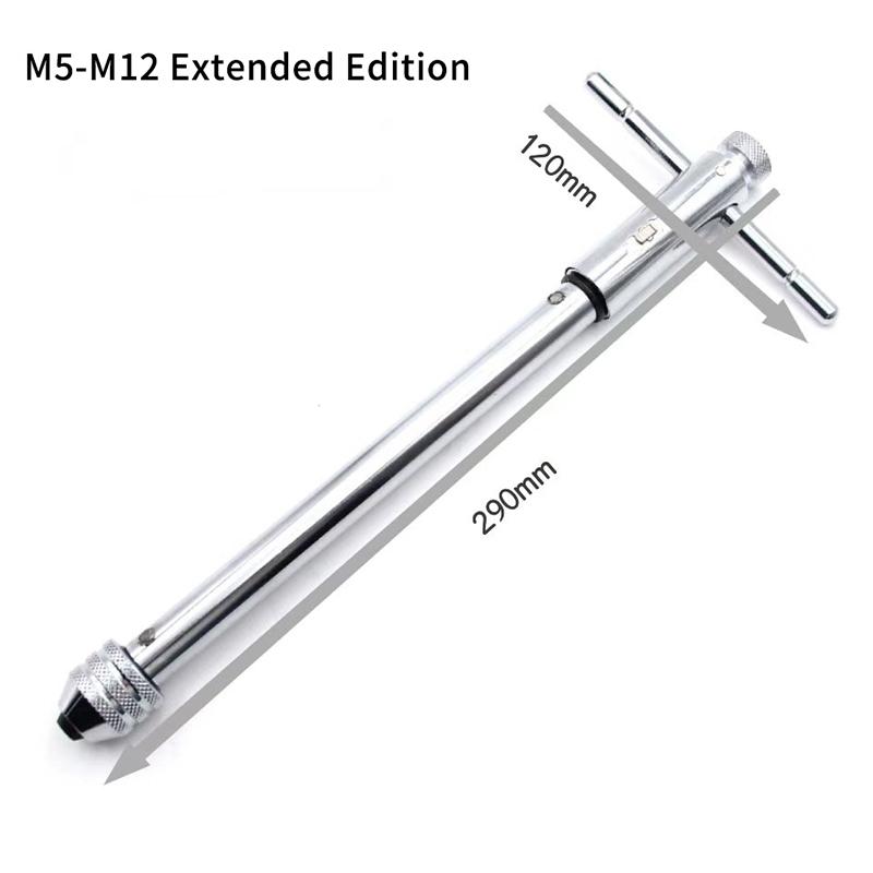 M3-8 M5-12 Adjustable T-Handle Ratchet Hand Tap Holder Wrench Extended Tapping Forward And Reverse Hand Tapping Accessories Tool