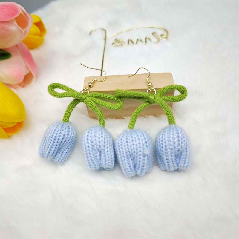Charming Tulip Flower Knitted Wool Earrings for Women