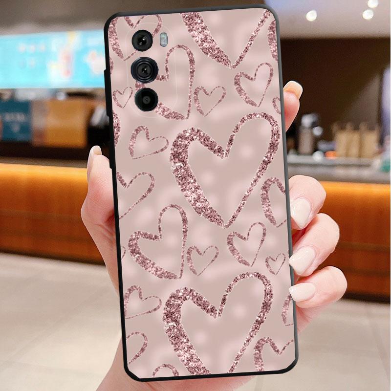 Phone Case For Motorola Edge 50 40 Pro 60 50 40 30 Ultra Neo Fusion Moto G85 G72 G53 G54 G84 G13 G32 Love Pink Gold Rose