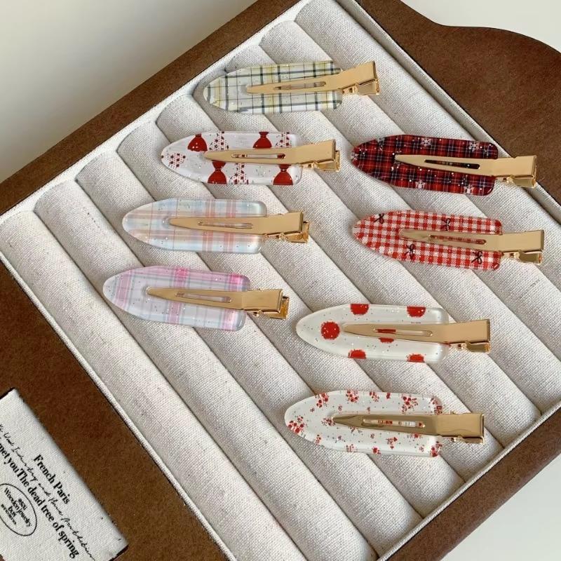 1PC New Korean Red Checkered Bow Pattern Hair Clip Cute Sweet Traceless Hairpin Duckbill Clip  Girl Hair Accessoires