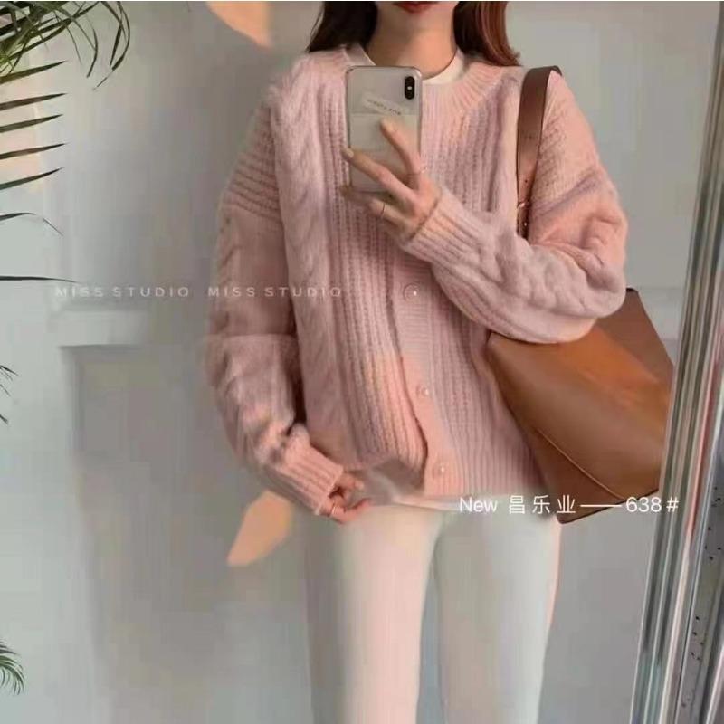 

Весенне-осенний короткий свитер-кардиган с косами, женский, свободный, ленивый, ветрозащитный, с круглым вырезом one size fits all розовый