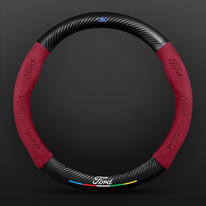 Car Anti-Slip Suede Carbon Fiber Steering Wheel Cover For Ford ST EXPLORER EDGE Fiesta Focus Mondeo F150 Fusion Mustang Kuga