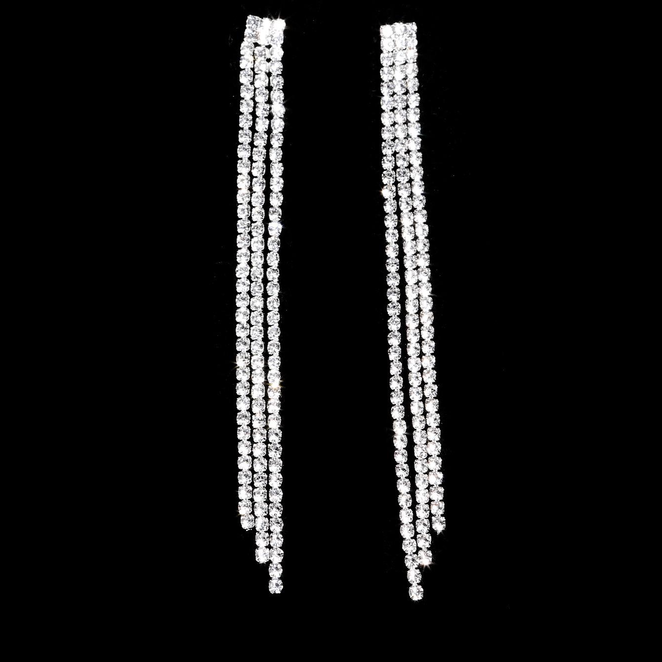 

Новые темпераментные трехслойные серьги с бриллиантовой бахромой для женщин, модные длинные серьги с бриллиантами серебряный