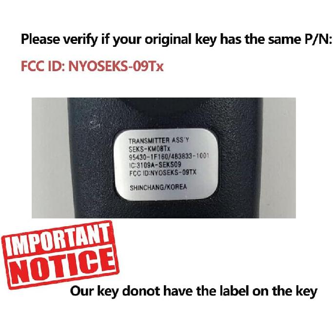 Beefunny Replacement Remote Car Key Fob 315MHz for Kia Spectra 5 2008 2009, for Sportage 2005-2010 P/N: 95430-1F160/1F110 FCC ID: NYOSEKS-09Tx (1)