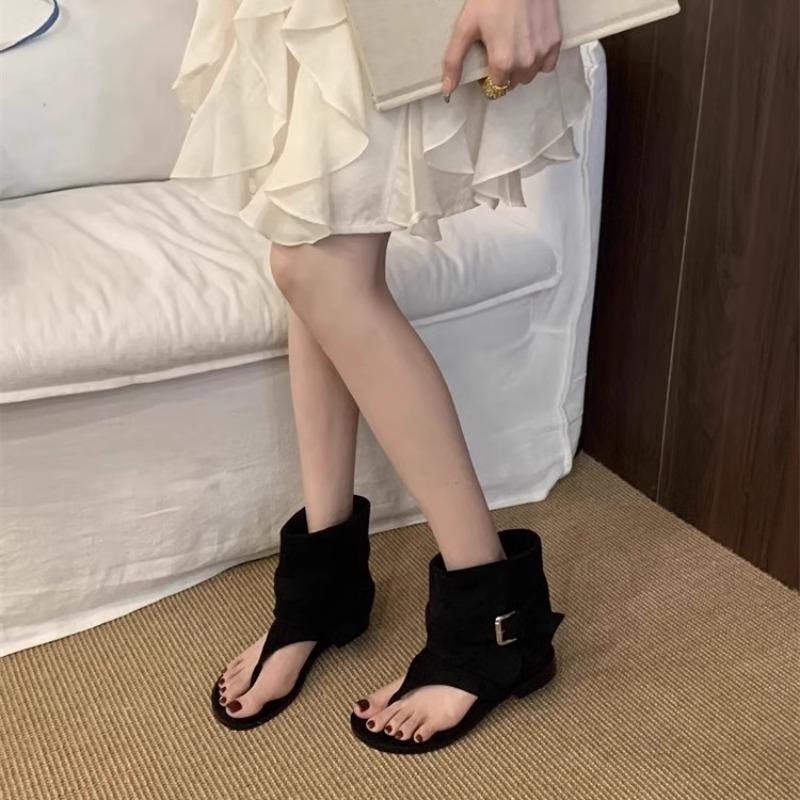 Internet Celebrity Niche Blogger with Personality Toe Breathable Roman Shoes Women's Casual Flip-flops Flat Short Boots Cool Boots