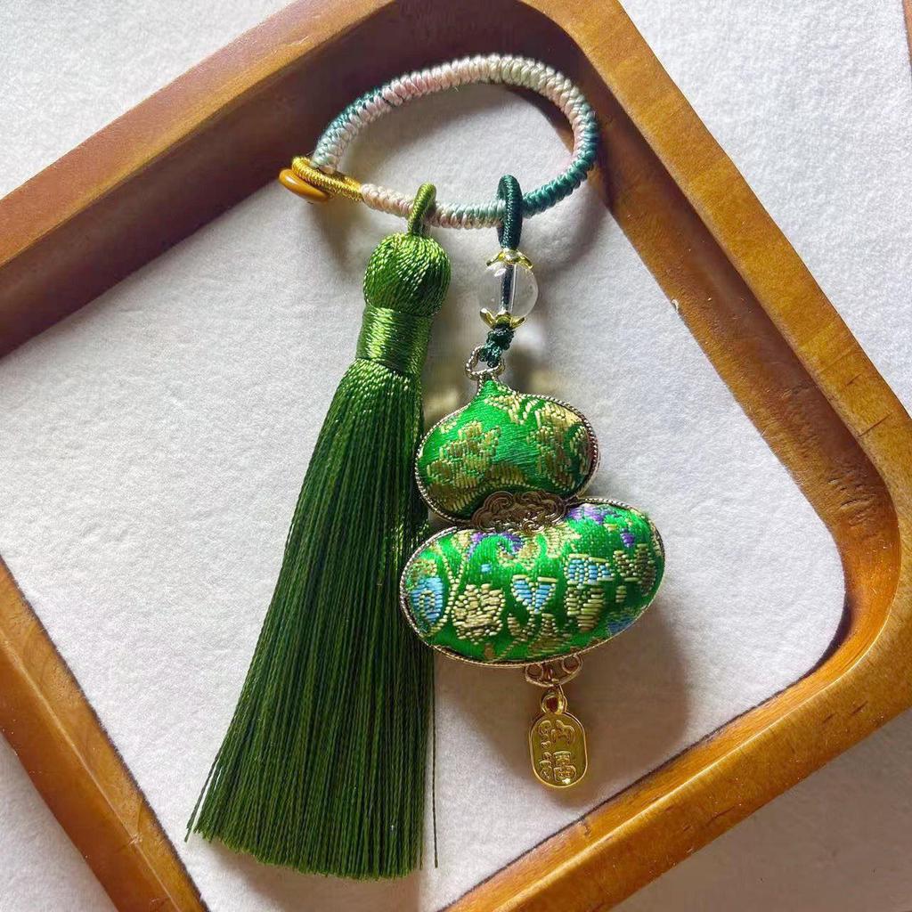 Double-sided Gourd Tassel Charm: Fu Lu Wealth & Blessings Keychain Pendant Ornament