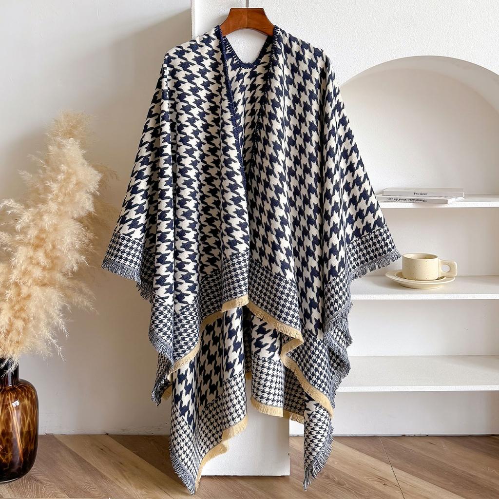 Houndstooth Women Scarf New Winter Warm Double-Sided Slit Large Shawl Pashmina Foulard Square Thick Blanket Poncho