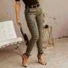Damen Cargohose Unifarbe Mittelhoch Knopf Reißverschluss Verschluss Lässige Hose Mehrere Taschen Design Elastische Bündchen Lange Hose