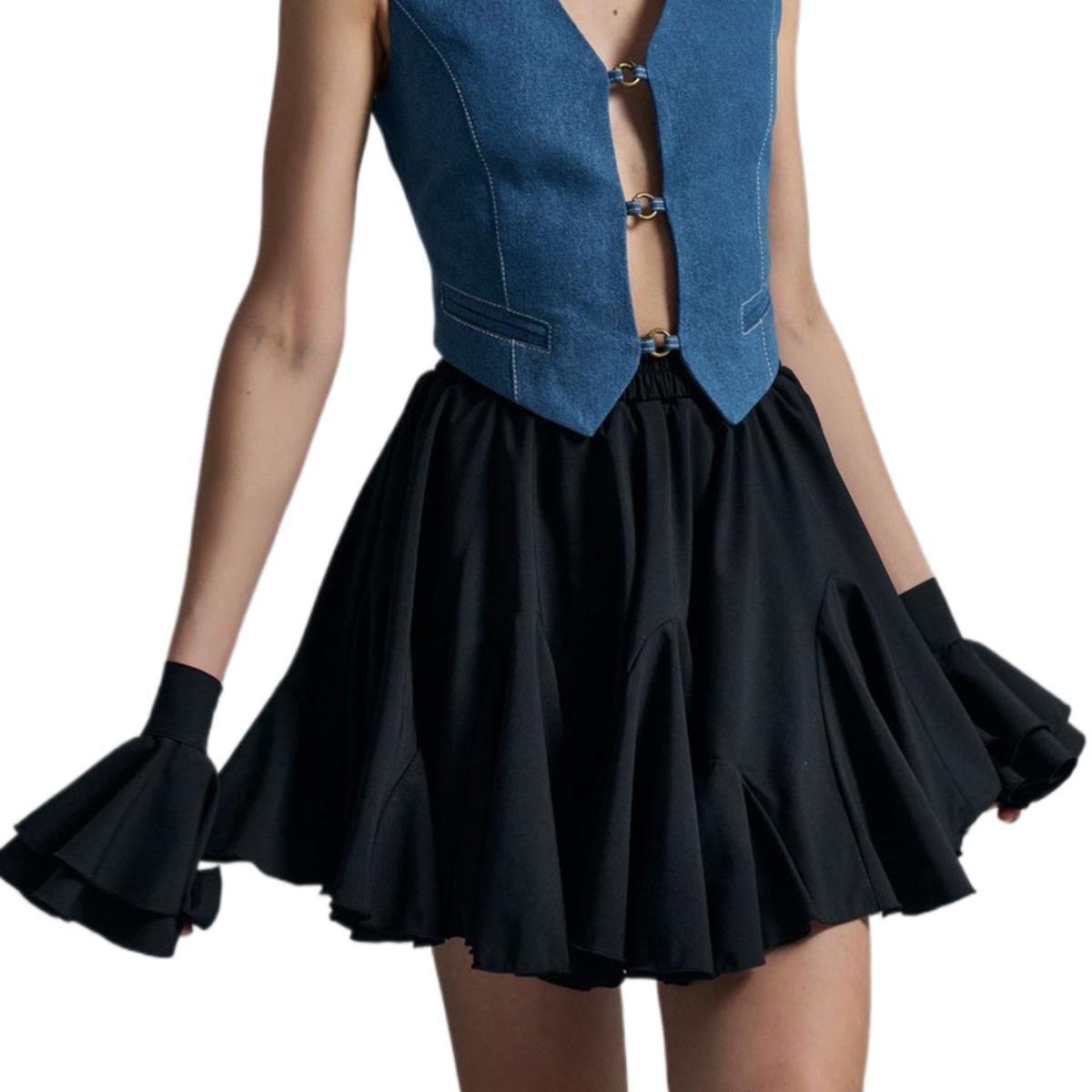 

Женская плиссированная короткая юбка-солнце, базовые повседневные расклешенные мини-юбки для нижнего белья с высокой талией и оборками M