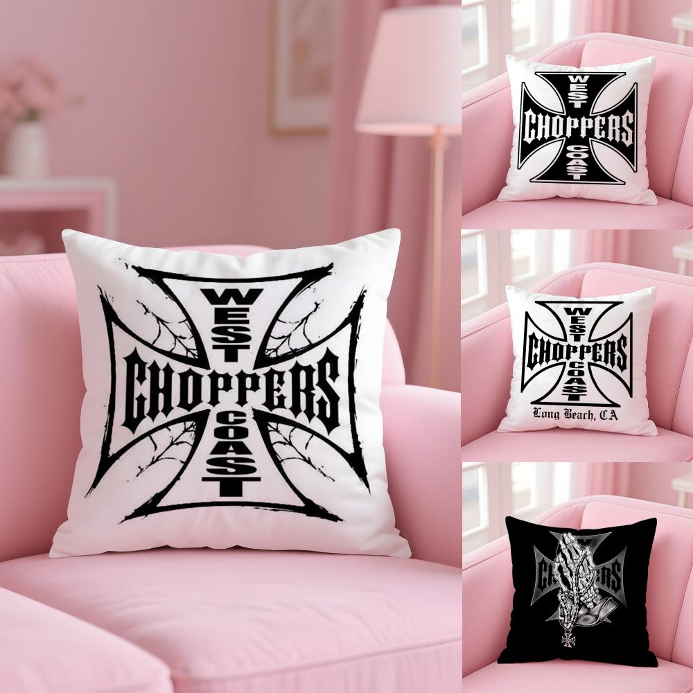 W-West Coast C-Choppers Cushion Cover Plush Fabric Soft Double-Sided Printed Sofa Pillow Case Colorfast Home Decor Gift