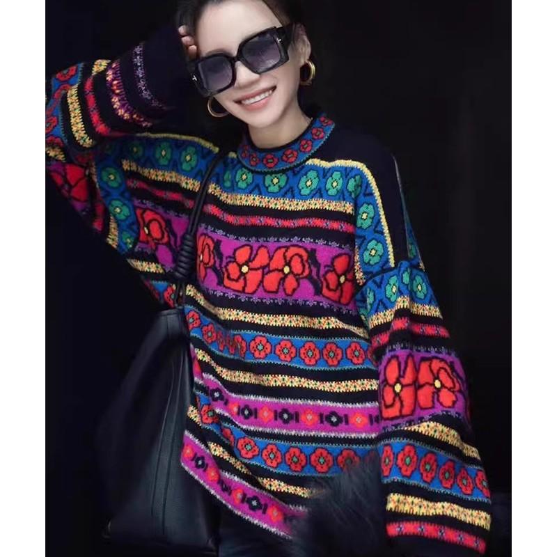 Spring Women Colorful Pink Sweaters Knitting Basic Fashion O-Neck Style Loose Pullover Sweater