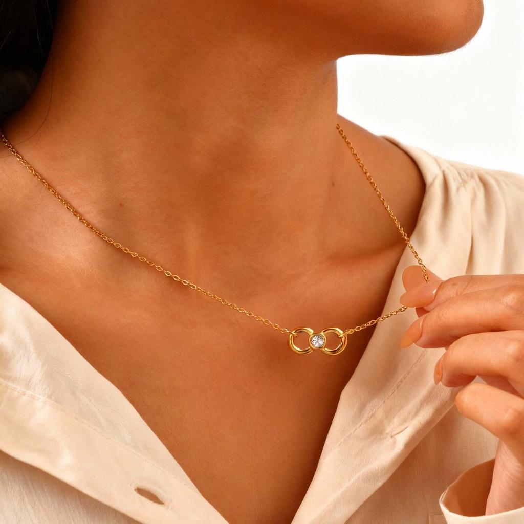 Vnox Romantic Love Infinite Necklace For Women, Stainless Steel Crystal Zircon Jewelry Set, Anniversary Valentine's Day Gift