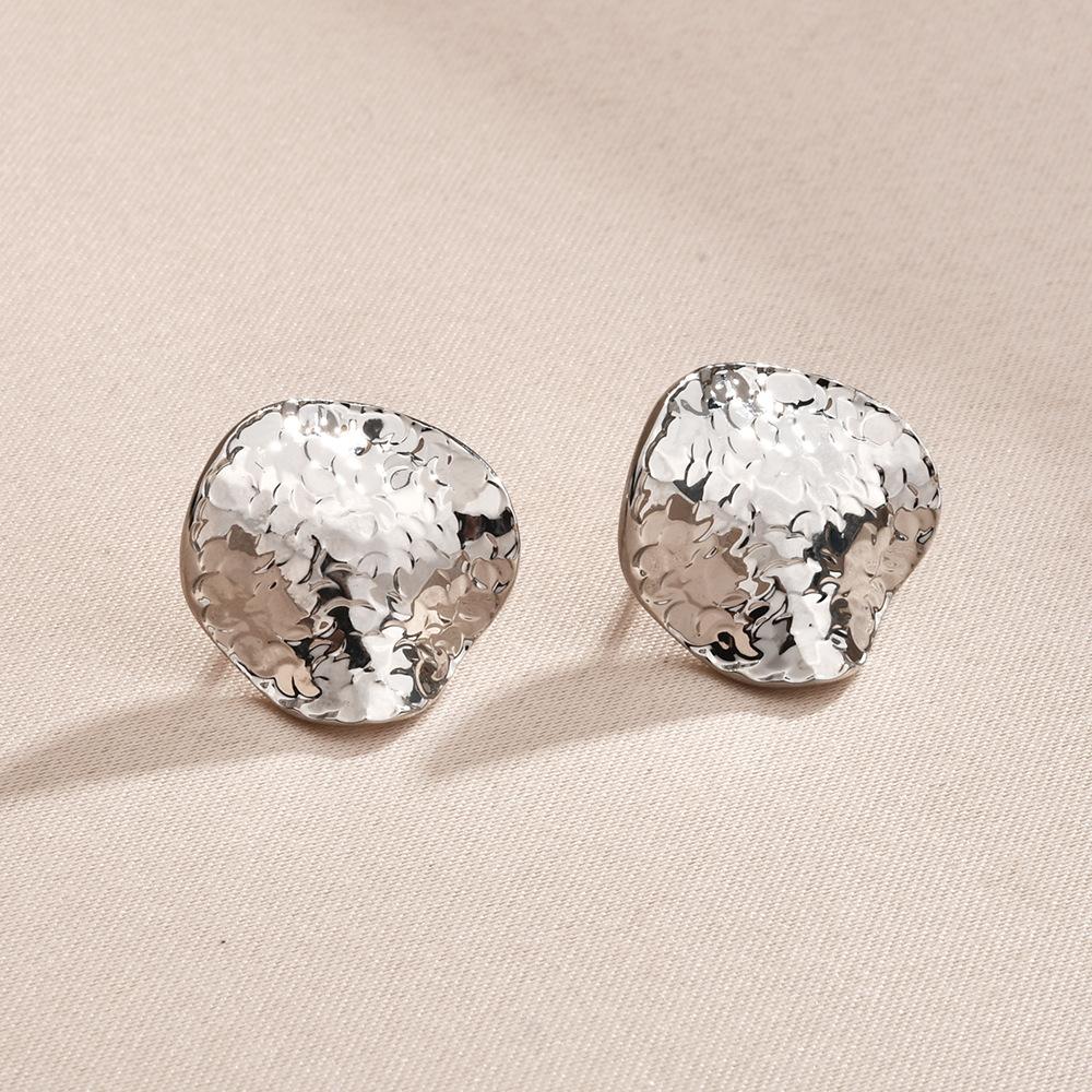Fashion Design Pleated Metal Flash Texture Stud Earrings Retro Round Square Earrings Earrings Women
